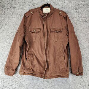 Wenven Jacket Mens Large Brown 100% Cotton Denim Long Sleeve Full Zip